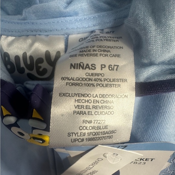 Bluey Blue and White Hooded Sweatshirt with Zipper - Picture 7 of 10